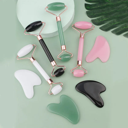 End Gua Sha Massage Roller and Facial Skin Lifting Scraper – Anti-Wrinkle Beeswax Stone Massager
