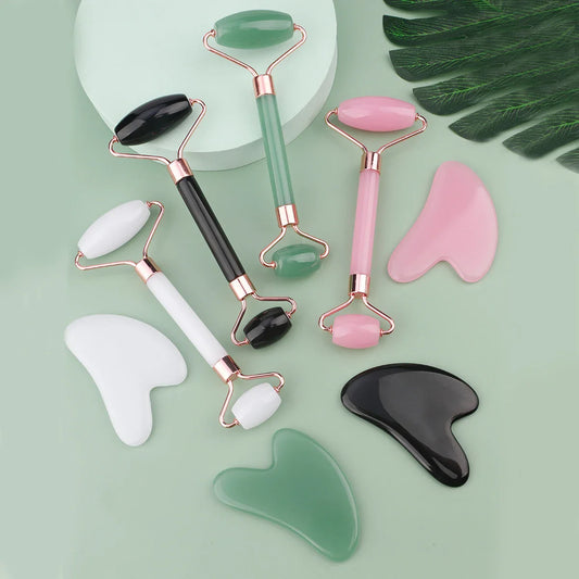 End Gua Sha Massage Roller and Facial Skin Lifting Scraper – Anti-Wrinkle Beeswax Stone Massager
